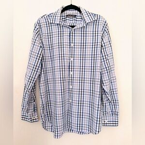 Michael Kors Men’s Blue and White Plaid Button Down Dress Shirt